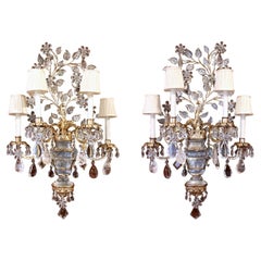 Vintage Circa 1940-1950, Rock Crystal Wall Sconces Attributed to Maison Bagues, a Pair