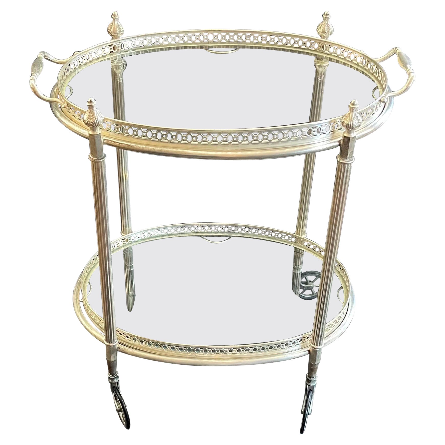 French Silver Plated TwoTier Bar Cart at 1stDibs