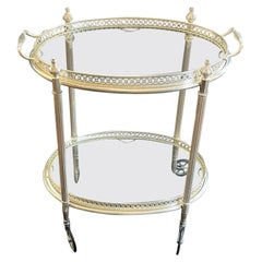 Wonderful French Nickel Plated Two-Tier Glass Top Bar Cart Gallery Tray