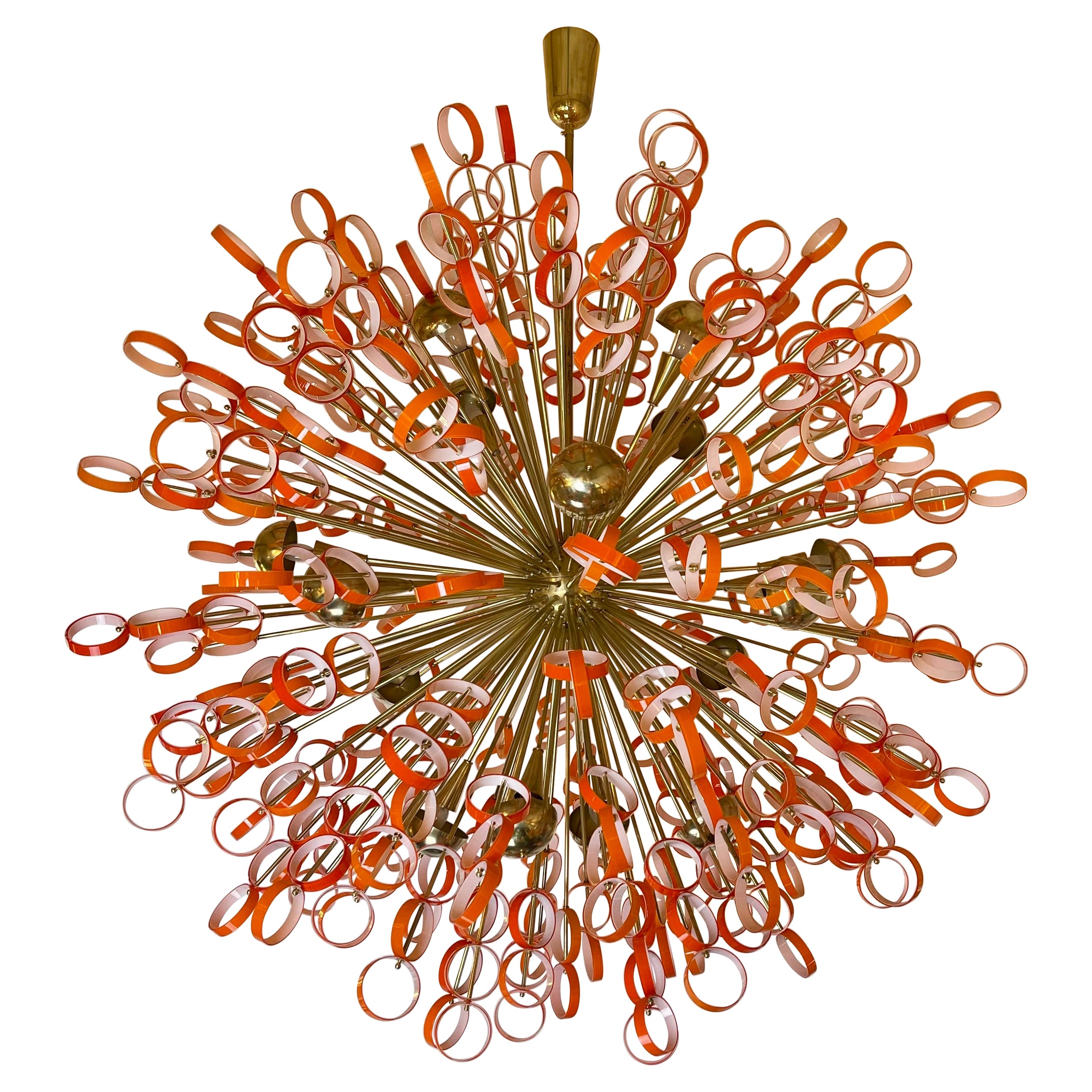 Late 20th Century Sputnik Chandelier in Jacketed Orange & White Glass by Vistosi For Sale