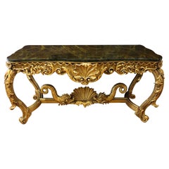 Circa 1830 Venetian Gilt Carved Wood Console Table in Italian Baroque Style