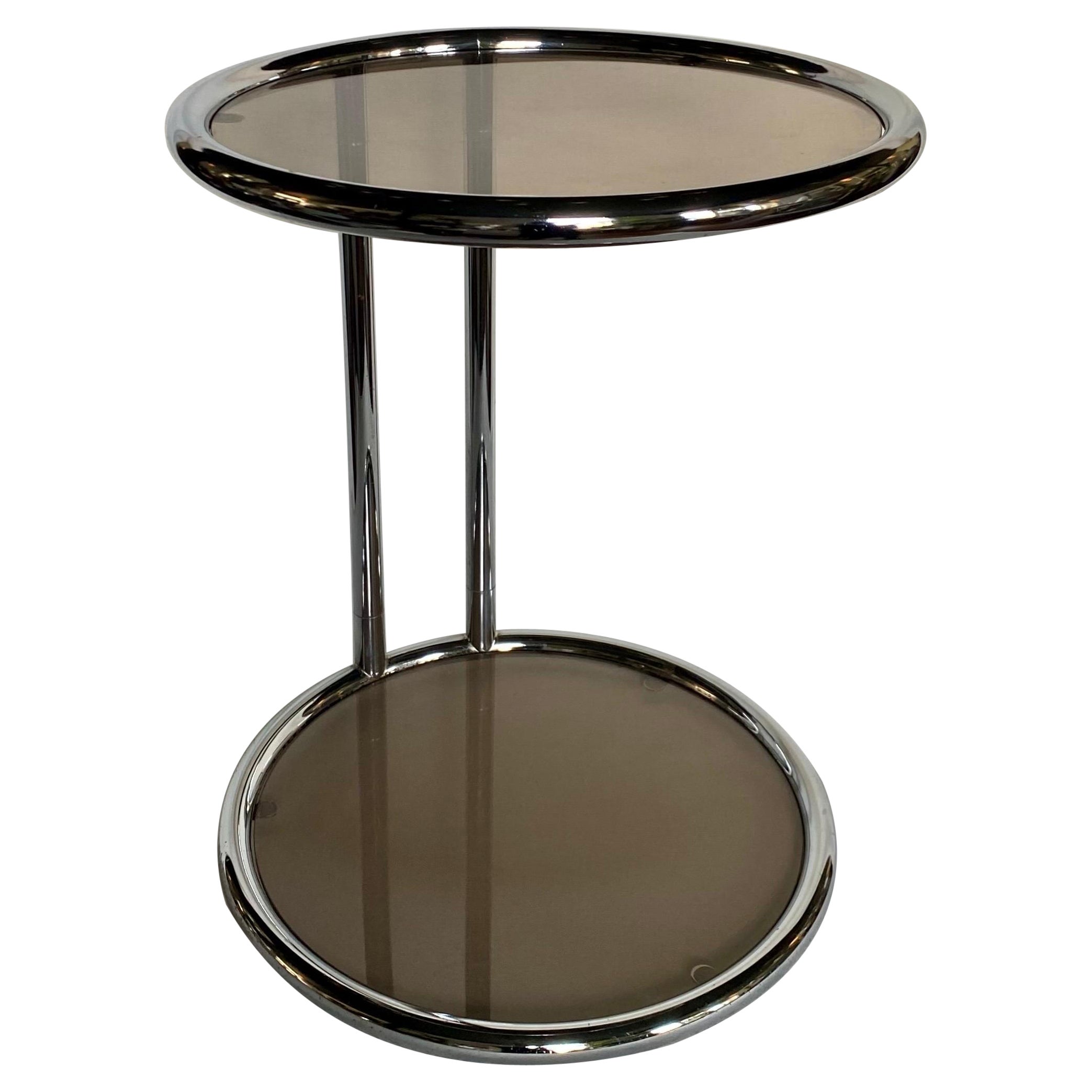 Mid Century Modern Round Chrome & Glass Drinks Table in the Style of Eileen Gray
