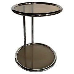 Mid Century Modern Round Chrome & Glass Drinks Table in the Style of Eileen Gray