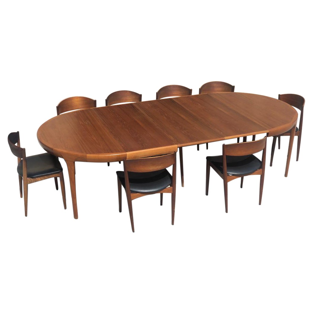 Teak Extandable Table Ib Kofod Larsen and 8 Chairs JYSK for Mobelfabrik 1960