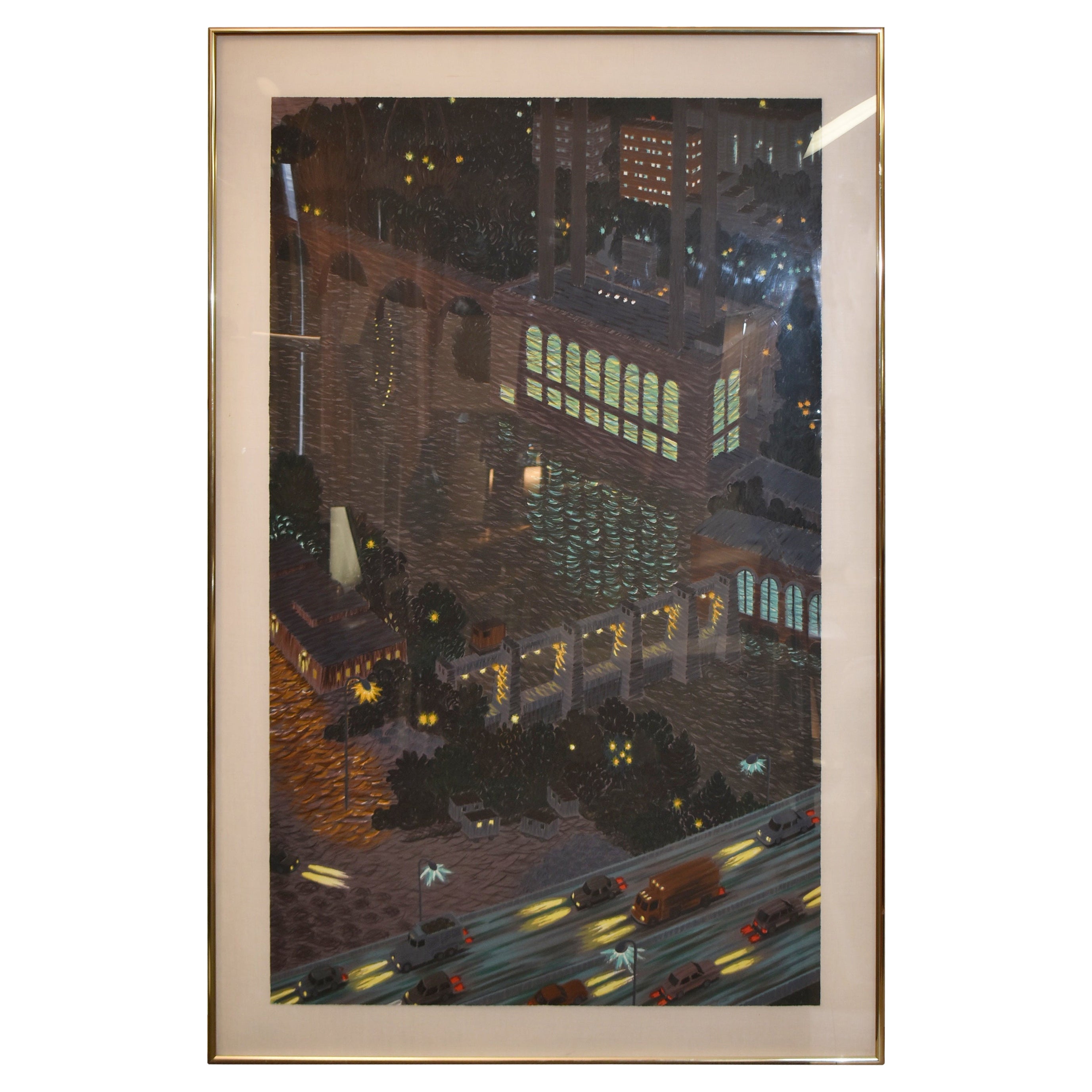 Luces nocturnas del Mississippi por la artista Yvonne Jacquette 1986 Firmado