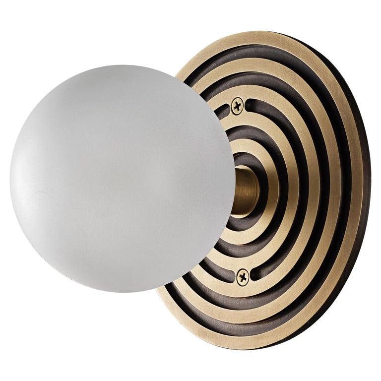 Mira Round Wall Sconce in Natural Brass and Blown Glass by Blueprint Lighting For Sale