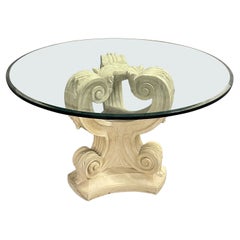 Rococo Glass Top Center, Dining, Card Table, Mid-Century Modern Style