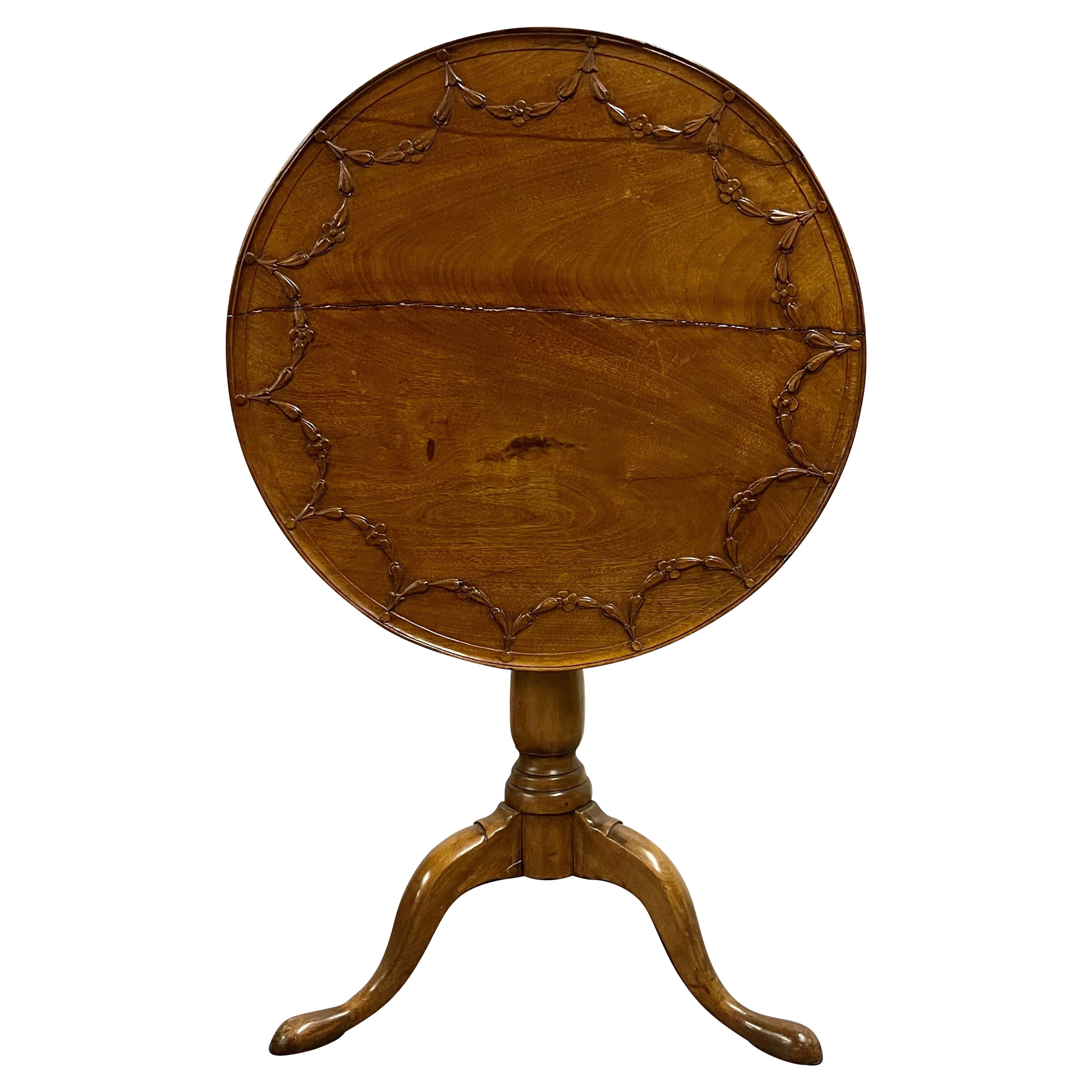 19th Century American Pie Crust Table, Tilt Top, Solid Wood Carved For Sale