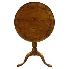 19th Century American Pie Crust Table, Tilt Top, Solid Wood Carved