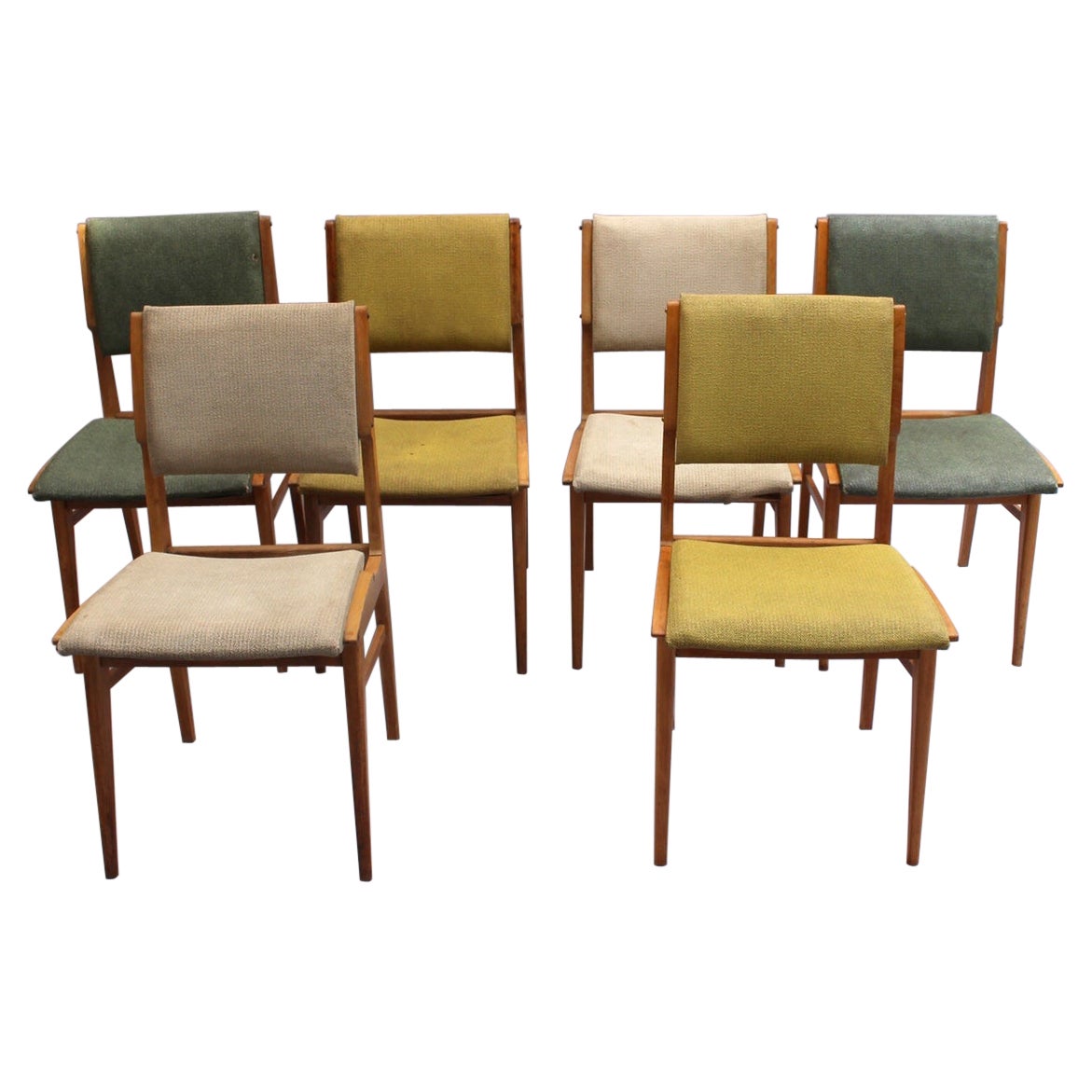 Set of 6 Fine French 1950s Beech Dining Chairs For Sale