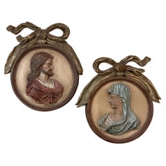 Used Pair 18th Century Carved and Painted Italian Religious Cameos