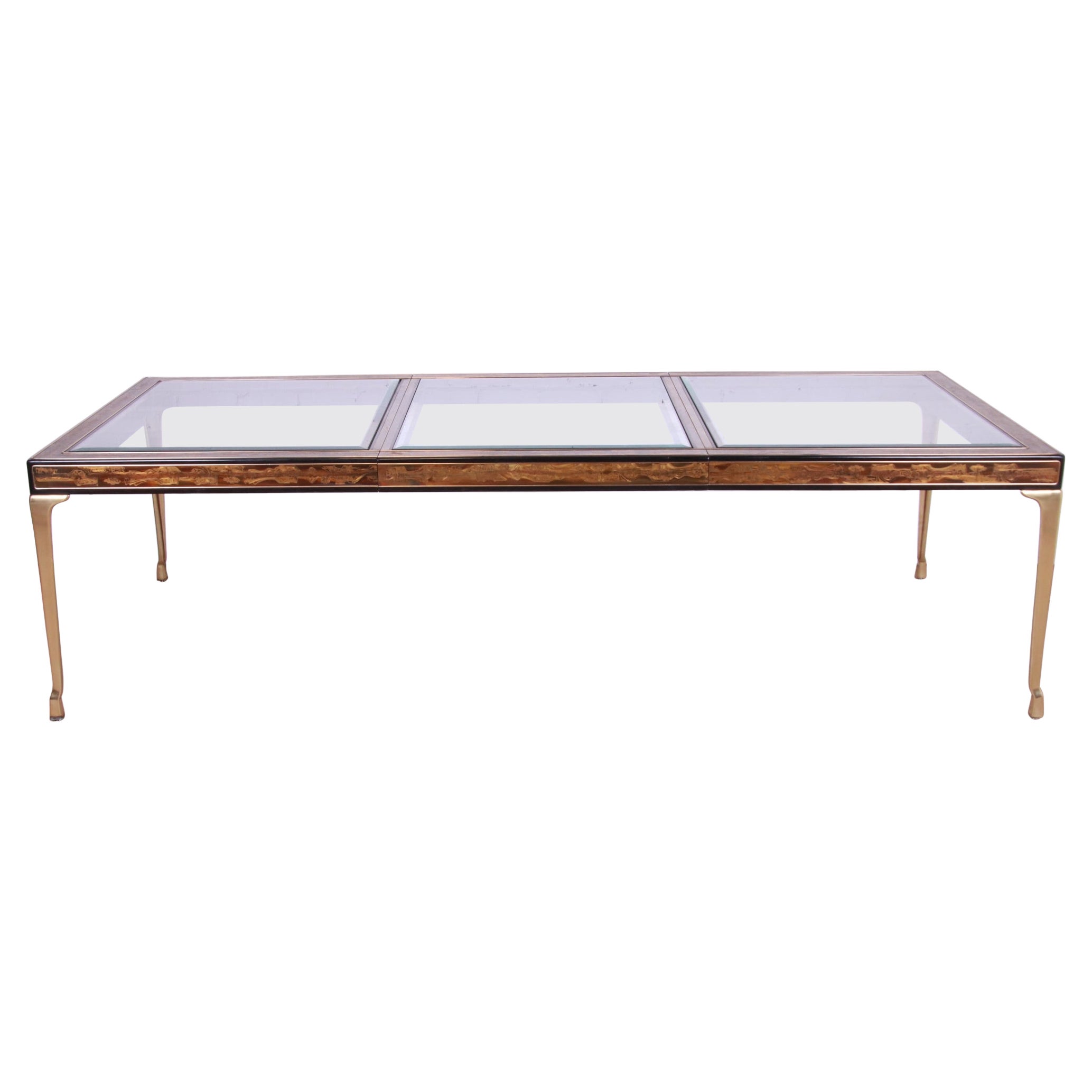 Bernard Rohne for Mastercraft Acid Etched Brass Extension Dining Table, 1970s