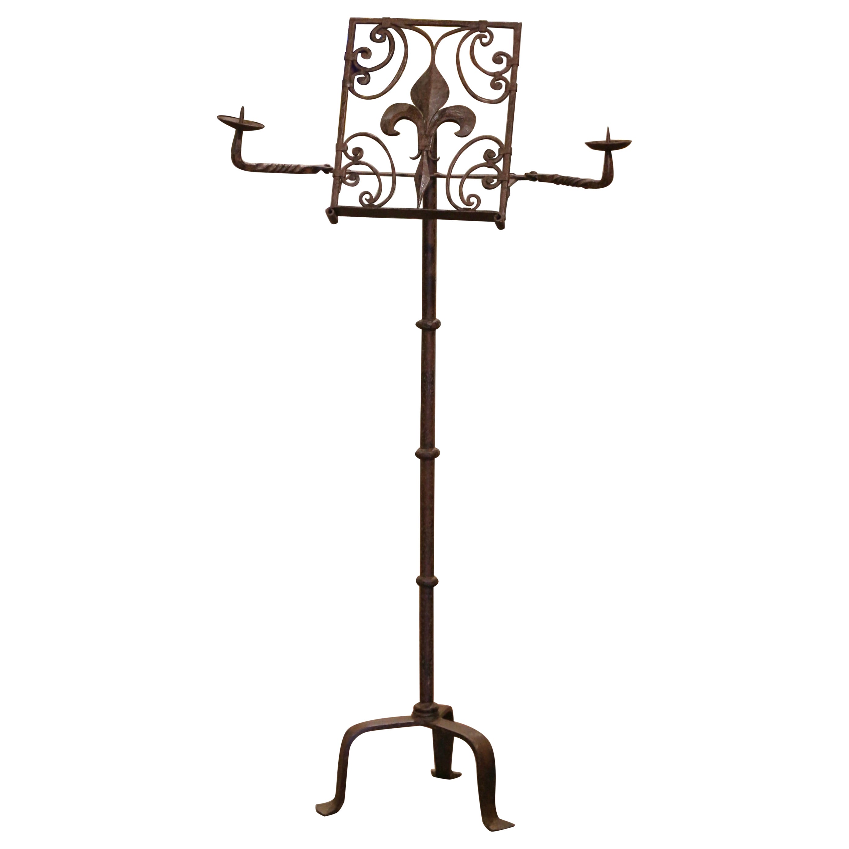 19th Century French Forged Iron Music Stand Lectern with Fleur-de-Lys Decor