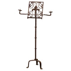Antique 19th Century French Forged Iron Music Stand Lectern with Fleur-de-Lys Decor
