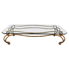 Vintage French Style Wrought Iron & Glass Large Coffee Table Style of Maison Ramsay