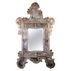 Antique Early-Mid 19th Century Baroque-Rococo Transitional Revival Venetian Mirror