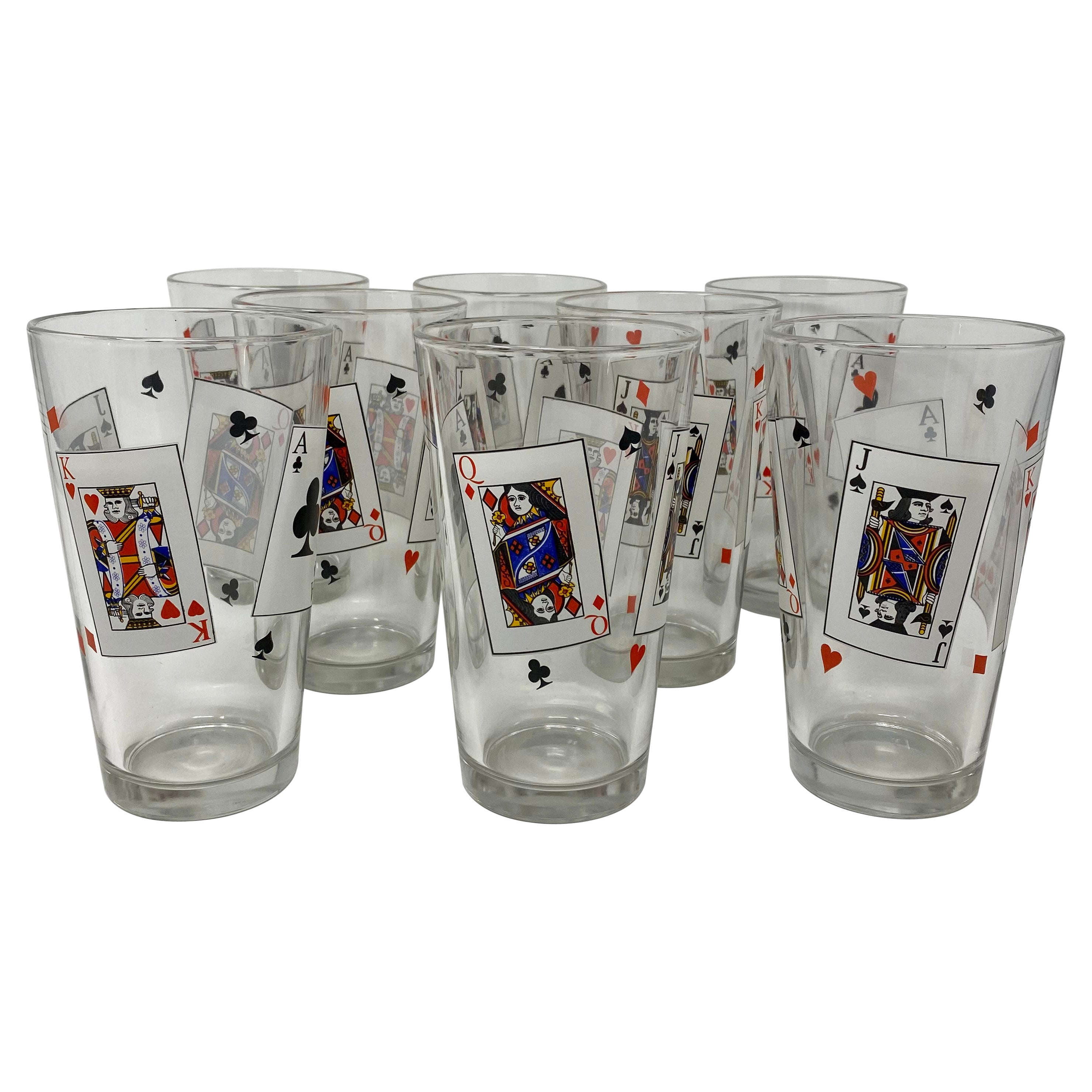 Set of 8 Estate Retro "Playing Cards" Highball Glasses For Sale