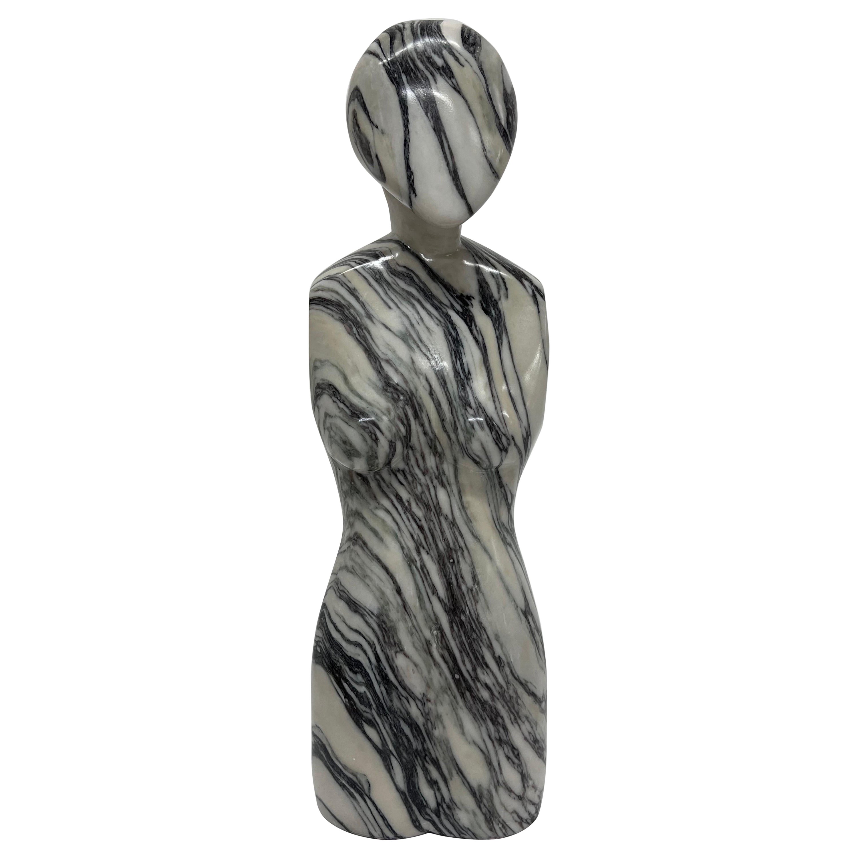 Postmodern Solid Polished Carved Italian Marble Female Figurative Sculpture