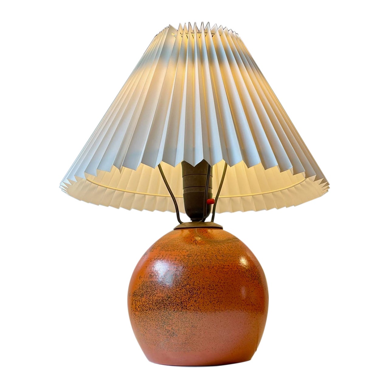 Spherical Orange Pottery Table Lamp in the Style of Jean Besnard, France 1930s For Sale
