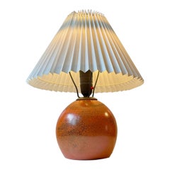 Vintage Spherical Orange Pottery Table Lamp in the Style of Jean Besnard, France 1930s