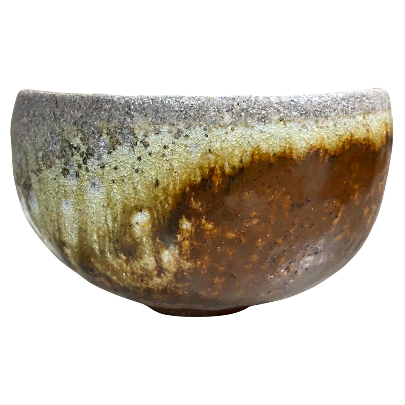 Japanese Asian Signed Studio Pottery Wabi-Sabi Ceramic Glazed Chawan Tea Bowl For Sale