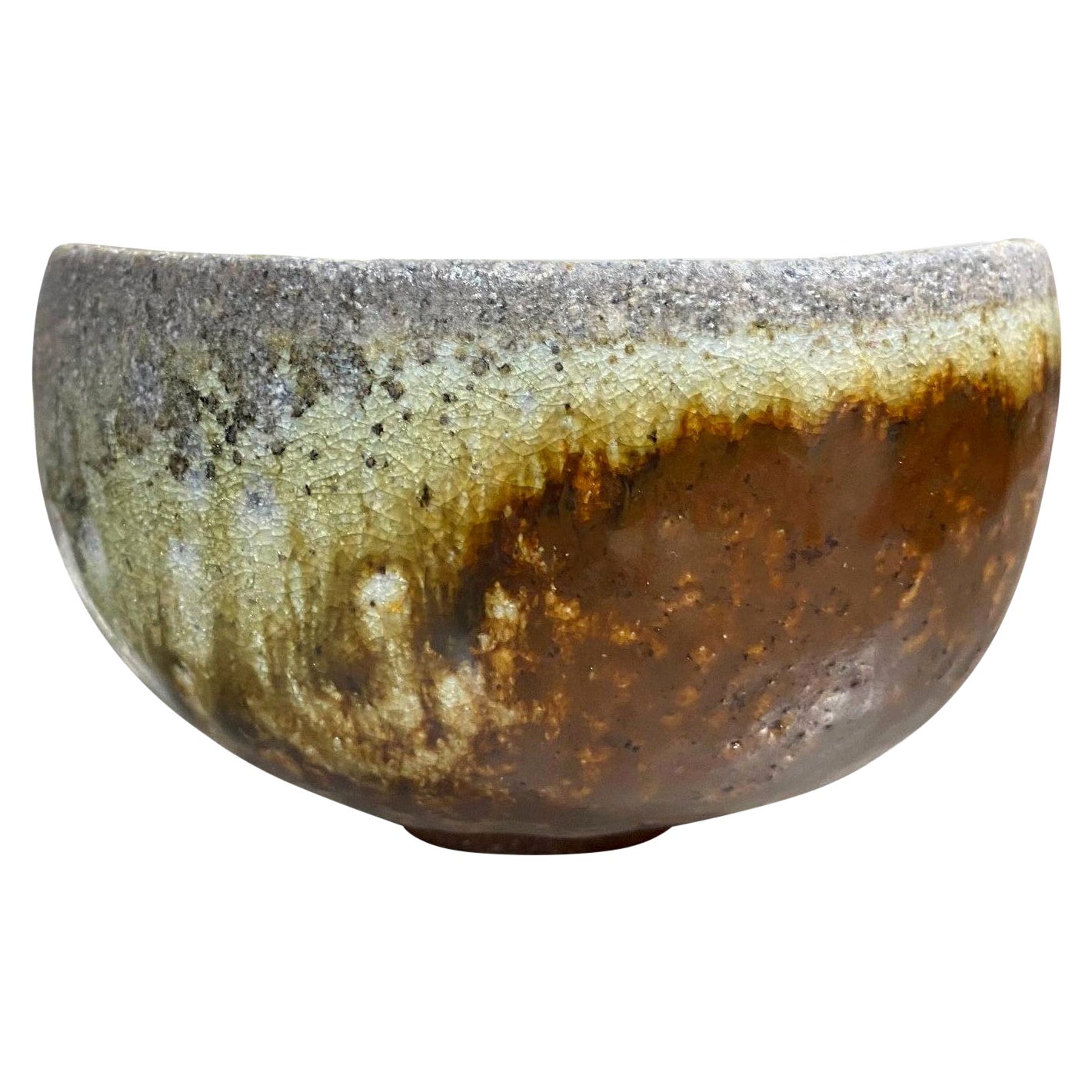 Ciotola da tè Chawan in ceramica Wabi-Sabi, firmata Studio Pottery, giapponese asiatico.