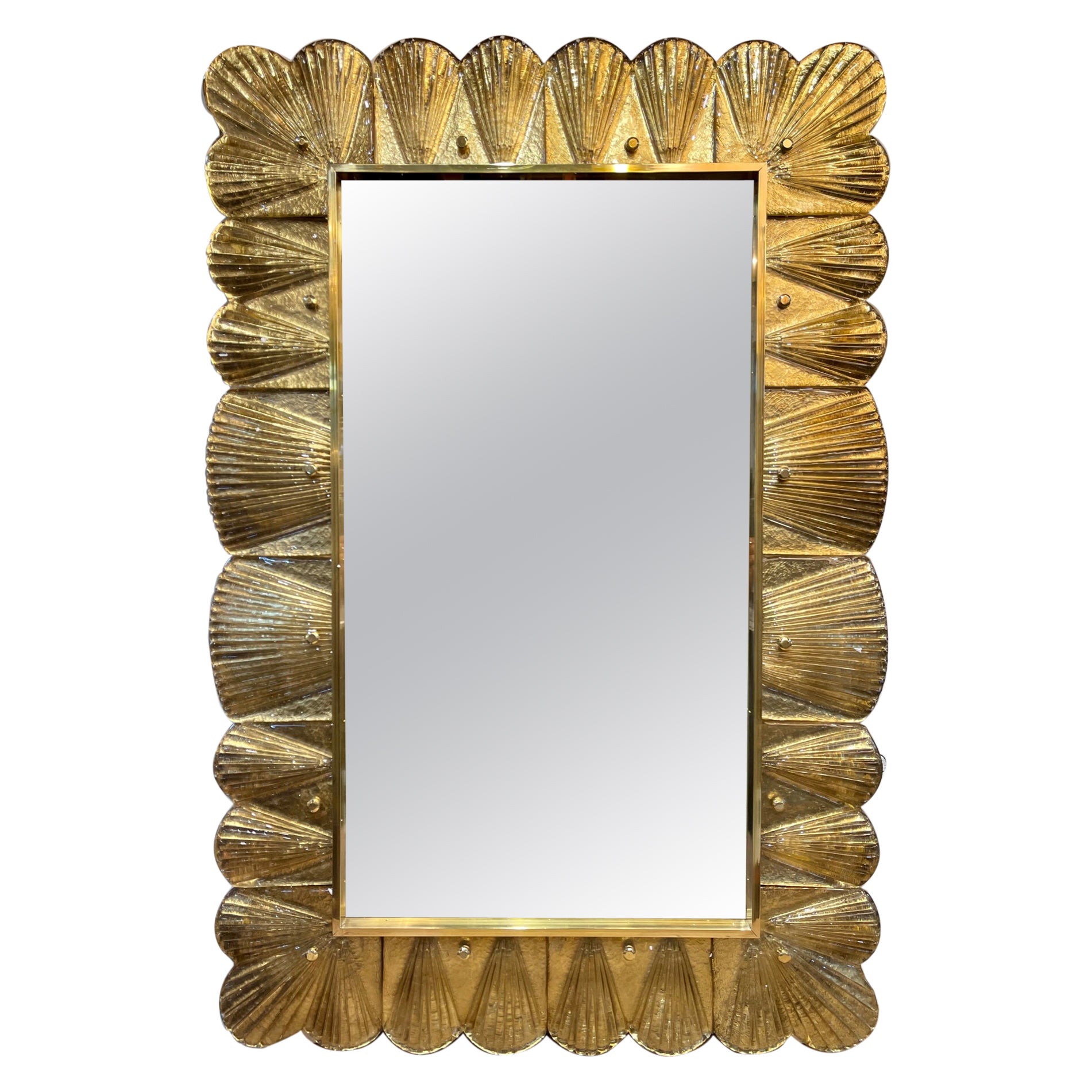 Modern Murano Glass and Brass Gold Ruffle Mirror For Sale