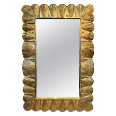 Moderner Spiegel aus Muranoglas und Messing mit goldenem Rüschen