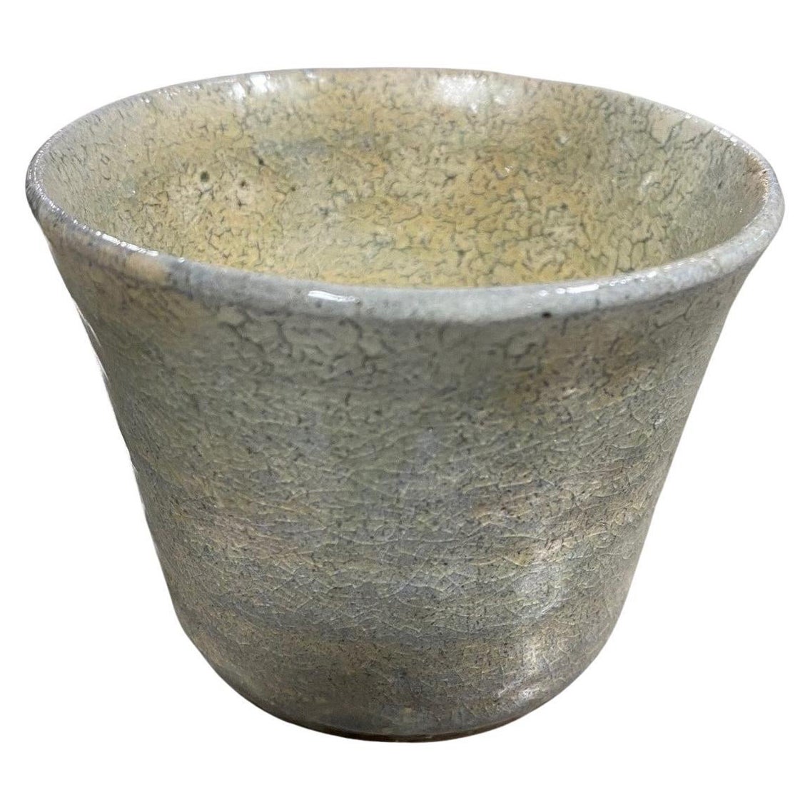 Japanese Asian Signed Glazed Pottery Ceramic Folk Art Wabi-Sabi Yunomi Teacup For Sale
