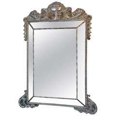 Palatial English Sterling Silver Cushion Frame Vanity Dressing Mirror
