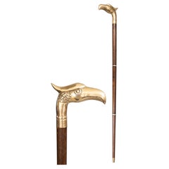 Vintage Mid-Century English Brass Eagle Walnut Tippling Walking Stick with Hidden Flask