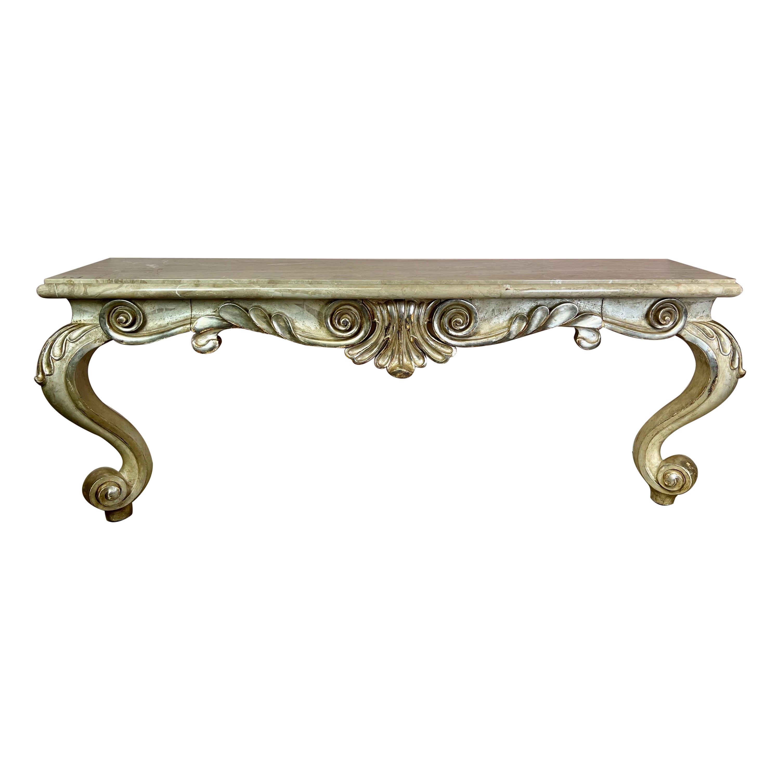 French Style Painted & Parcel Gilt Console