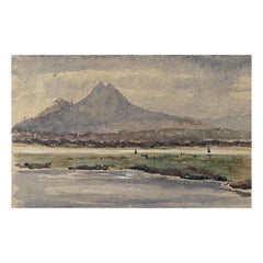 English Impressionist del 1900, acquerello con scogliere in lontananza