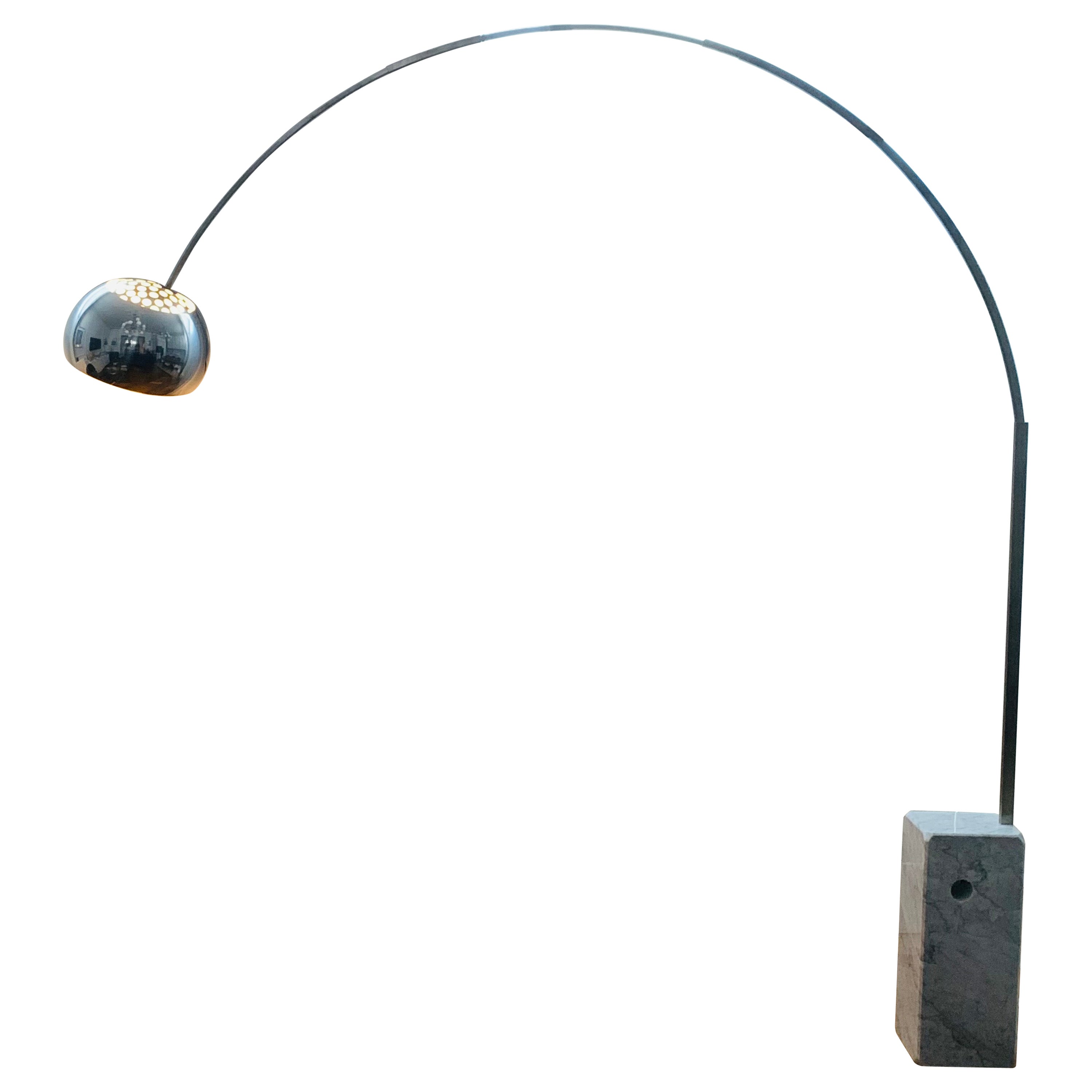 Modern FLOS Castiglioni "Arco" Arch Stainless Steel & Carrera Marble Floor Lamp