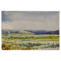 1900, English Impressionist Acquerello Stravagante Verde e Blu