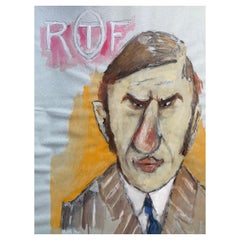 Vintage 1960's French Portrait Grumpy Man Caricature