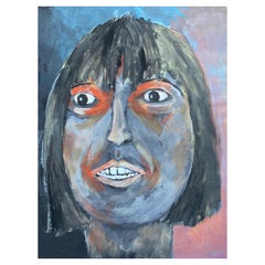 1960's French Portrait Intense Close Up Face of Woman - Caricature