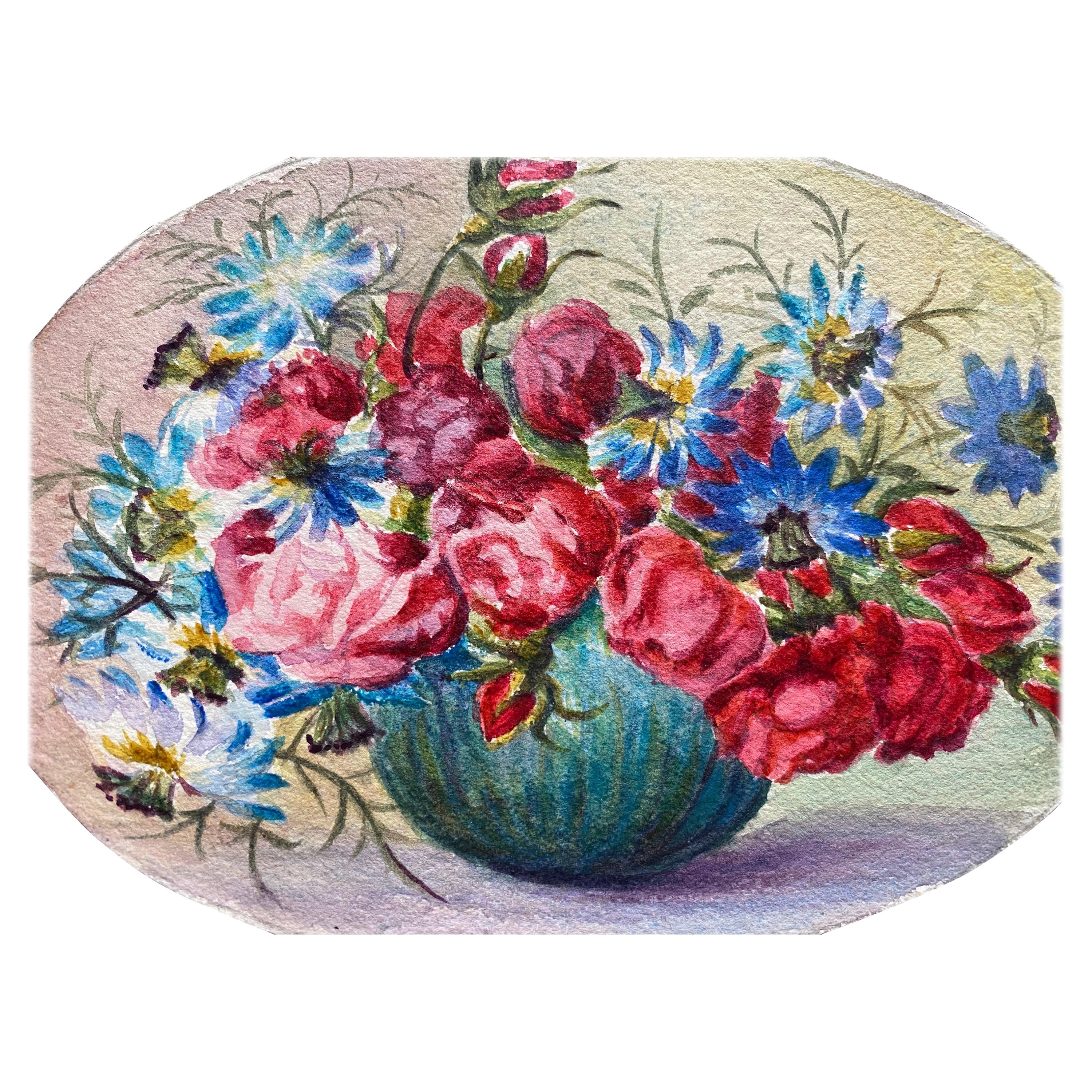 Early 1900's French Impressionist Signed Flower Watercolour by Marie Carreau For Sale