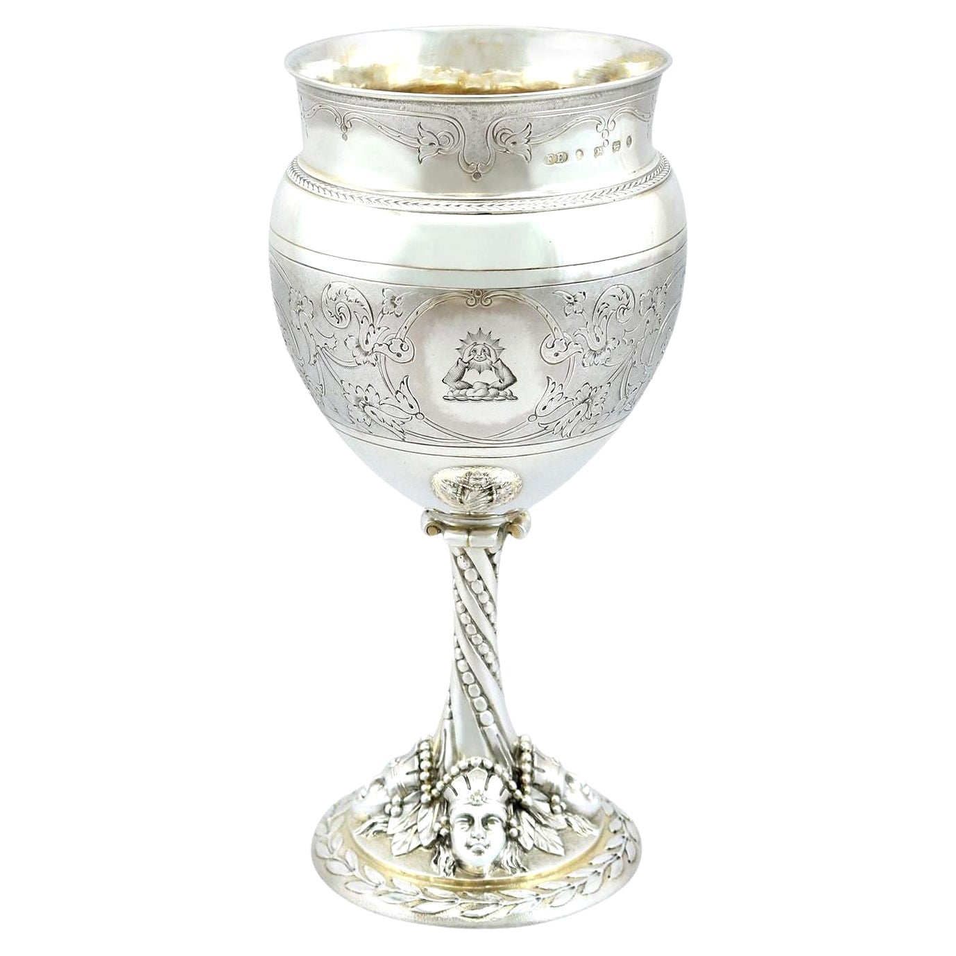 Antique Victorian Sterling Silver Gilt Goblet '1871' For Sale