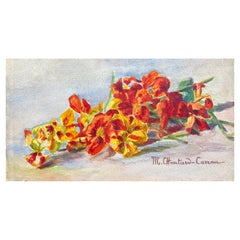 Early 1900's French Impressionist Signed Flower Watercolour by Marie Carreau