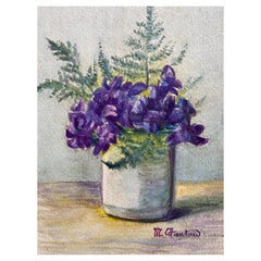 Early 1900's French Impressionist Signed Flower Watercolour by Marie Carreau