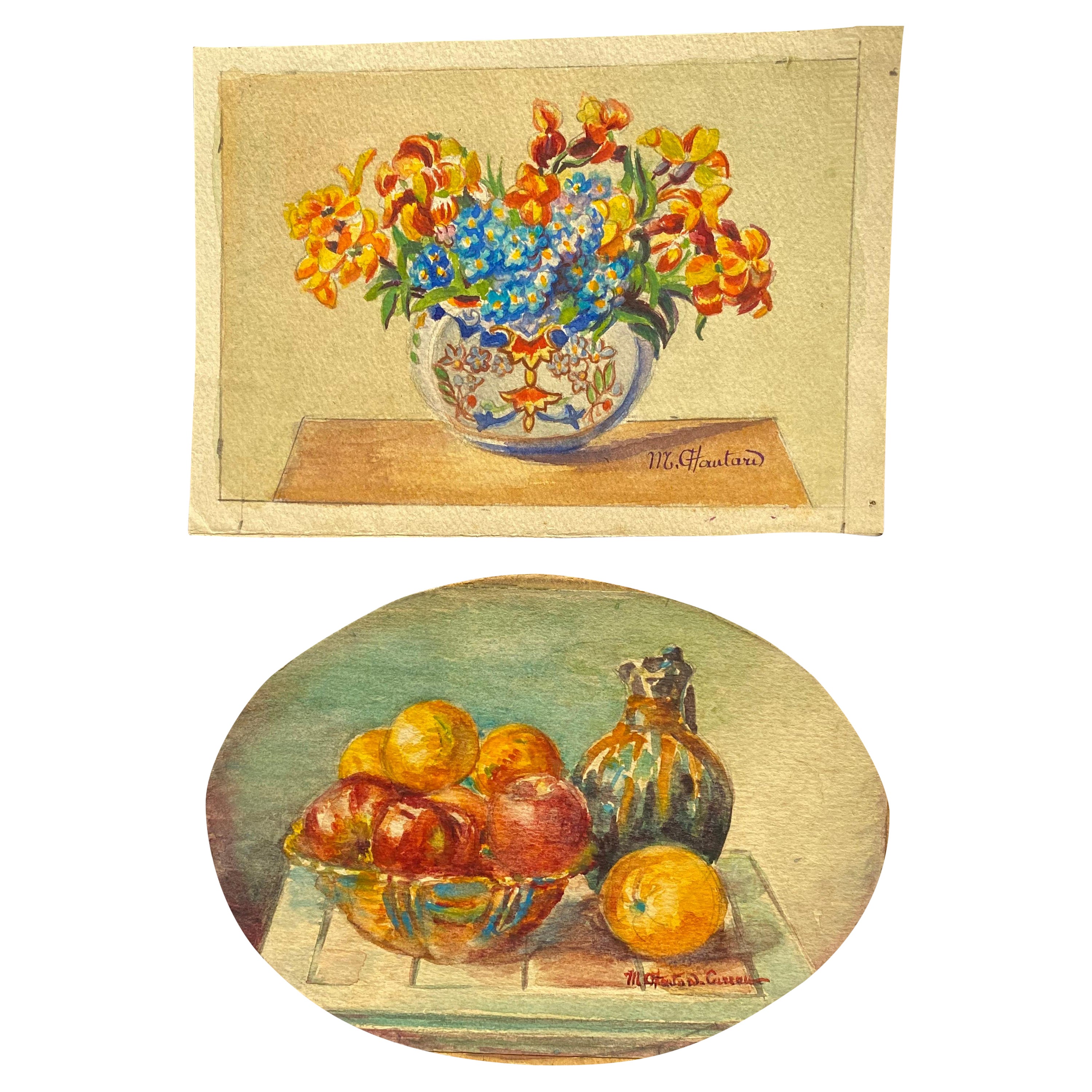 Aquarelles de fleurs signées par l'impressionniste française Marie Carreau du début des années 1900