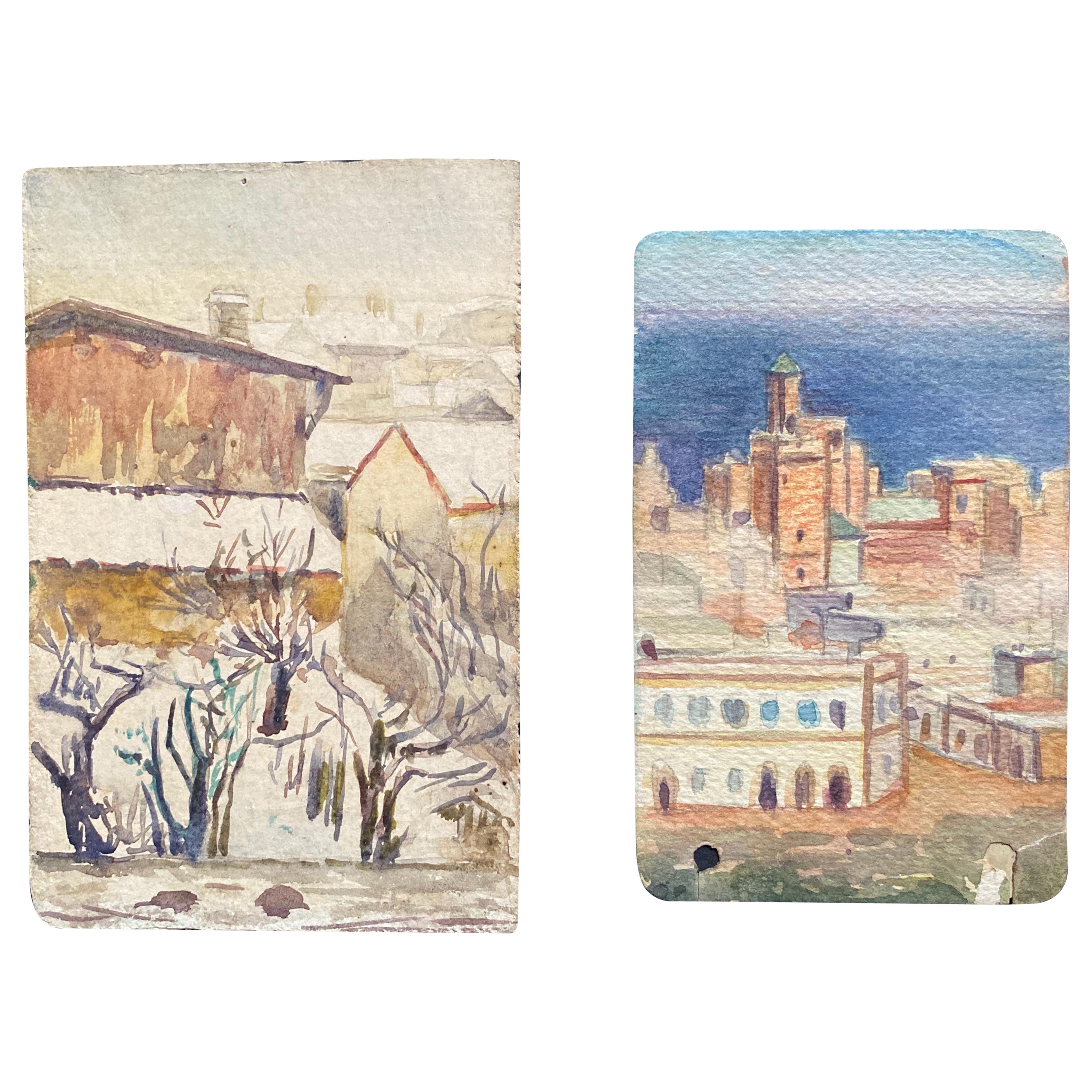 Aquarelles de paysage signées Marie Carreau, impressionniste française, début des années 1900