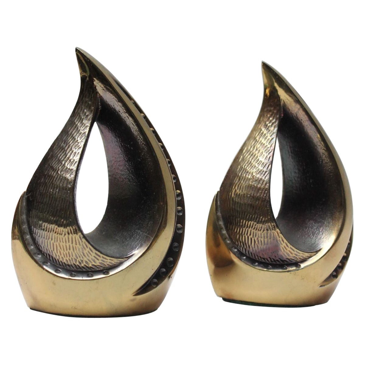Pair of Modernist Brass "Flame" Bookends Designed by Ben Seibel for Jenfredware