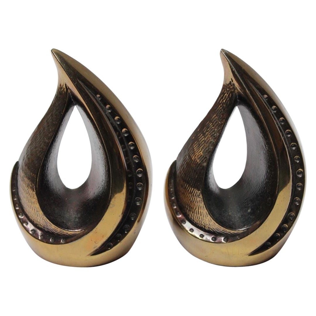 Pair of Ben Seibel for Jenfredware Brass "Flame" Bookends For Sale