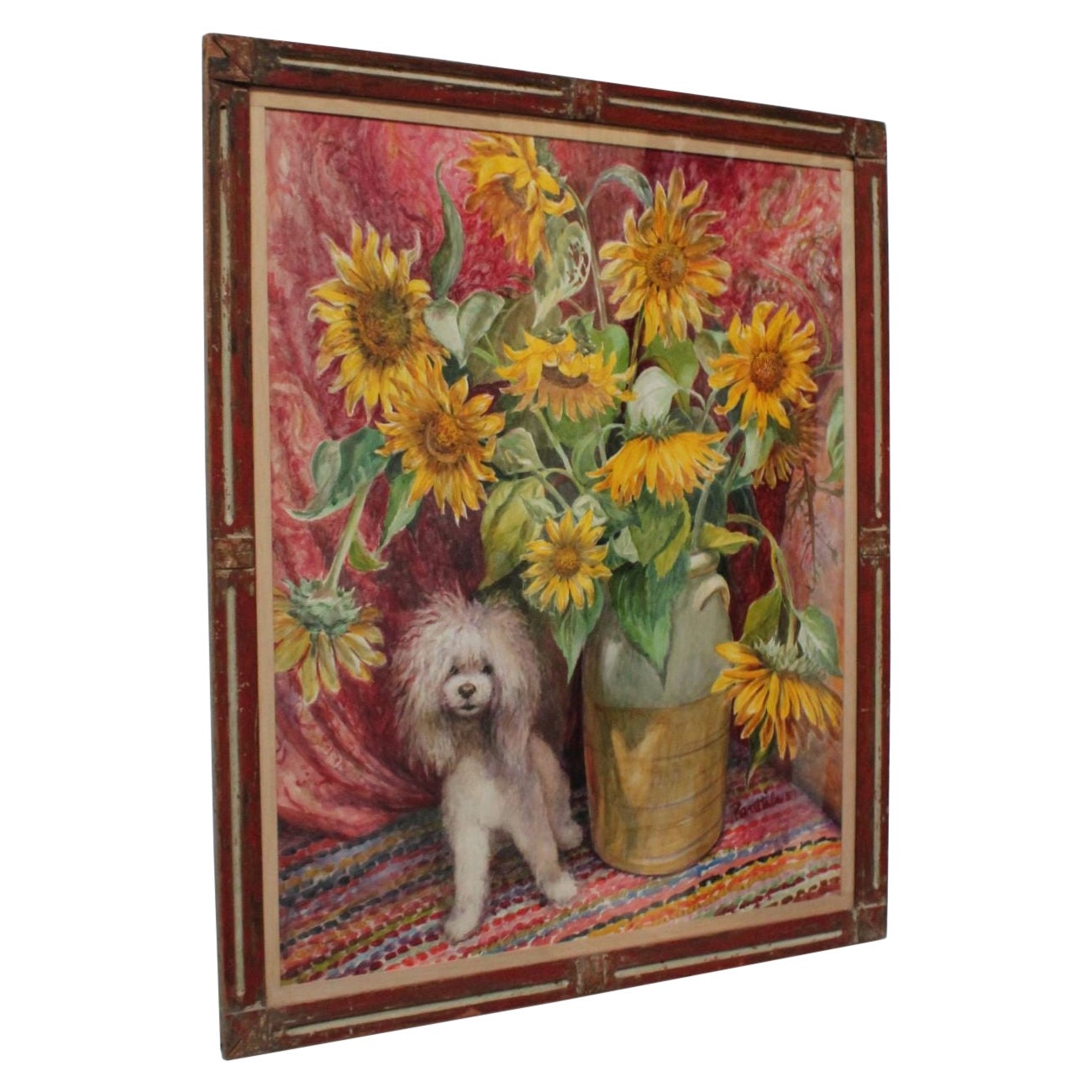 Parker Elwood Panttila "Poodle with Sunflowers" Acrylic Portrait Still Life