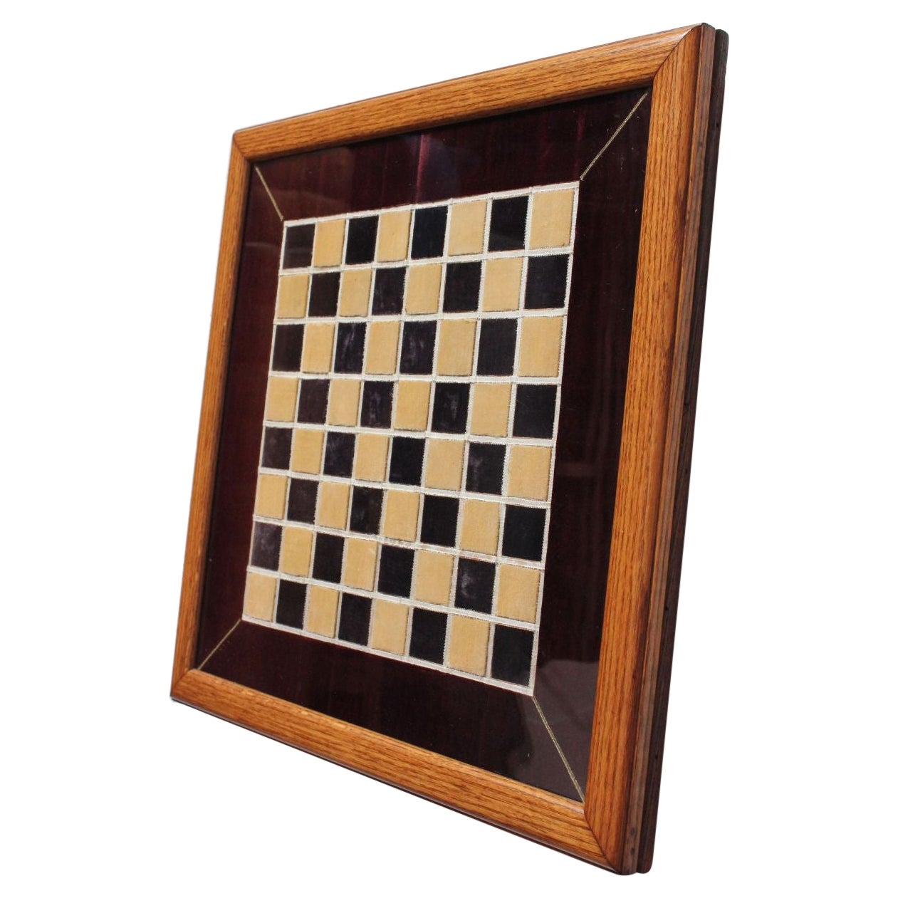 Early Twentieth Century Folk Art Framed Velvet Quilt Chess / Checker Board