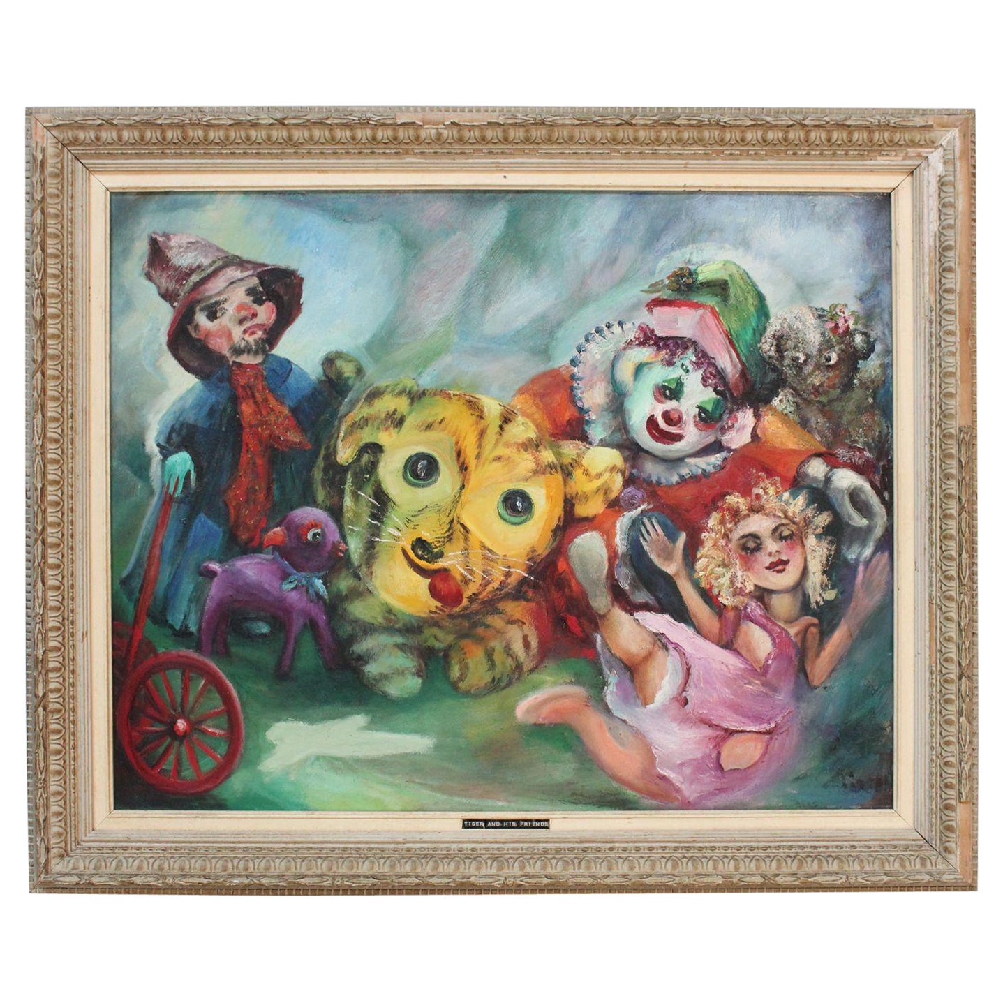 "Tiger and His Friends" Oil on Canvas by Sylvia Goldie Lipson For Sale
