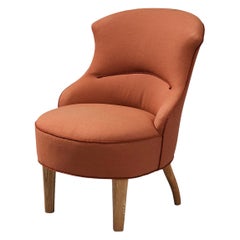 Danish Lounge Chair in Oak and Salmon Orange Upholstery