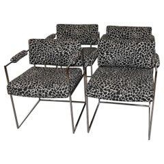 Four Vintage Milo Baughman Tubular Chrome & Fabric Dining Chairs